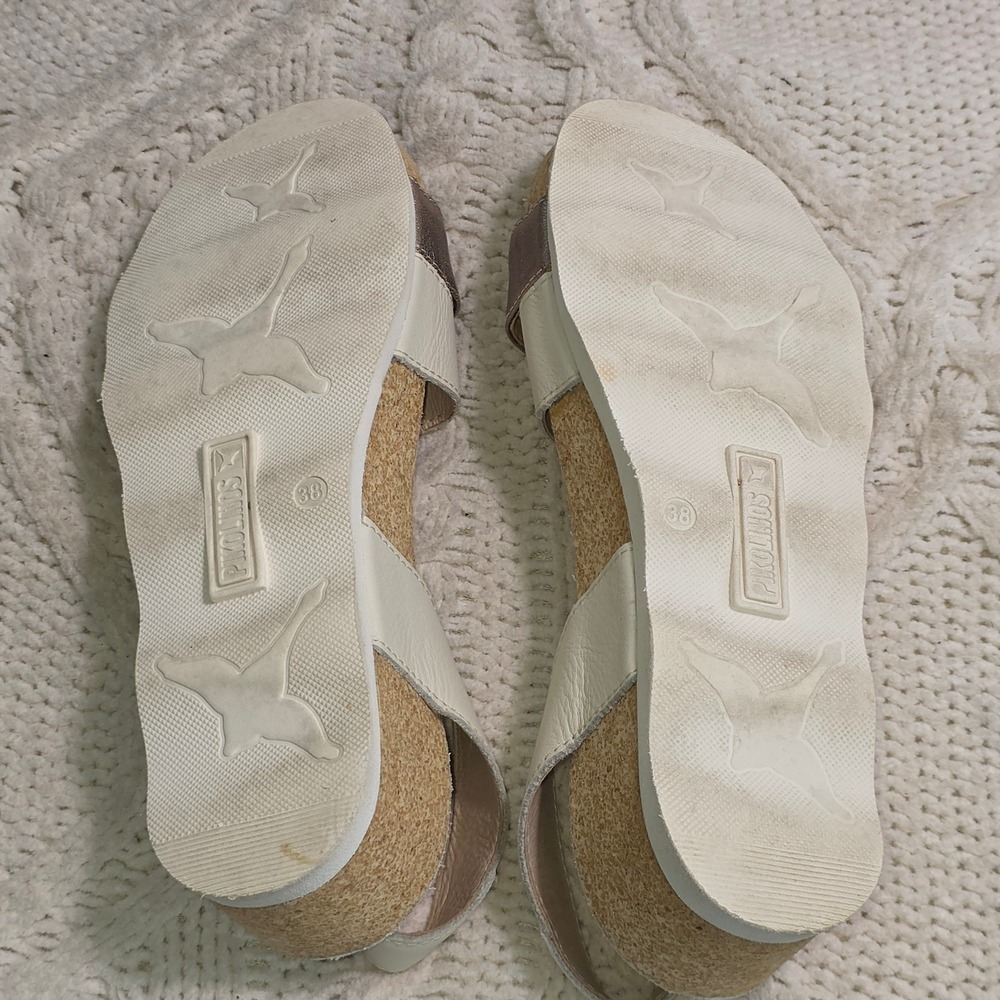 Pikolinos Monk Strap Sandals White Metallic Leather Platform Women 38 Excellent - Picture 6 of 7